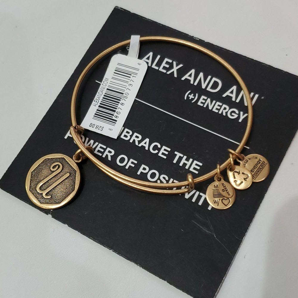 Alex and Ani Inital Letter U Goldtone Bracelet - Picture 3 of 6